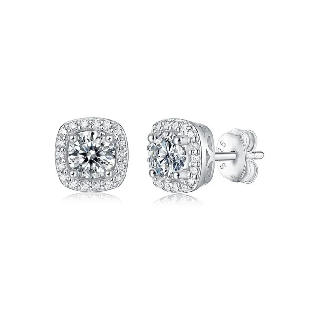 Certified 1ct. t.w. Moissanite Diamond Round Halo Stud Earrings NEW